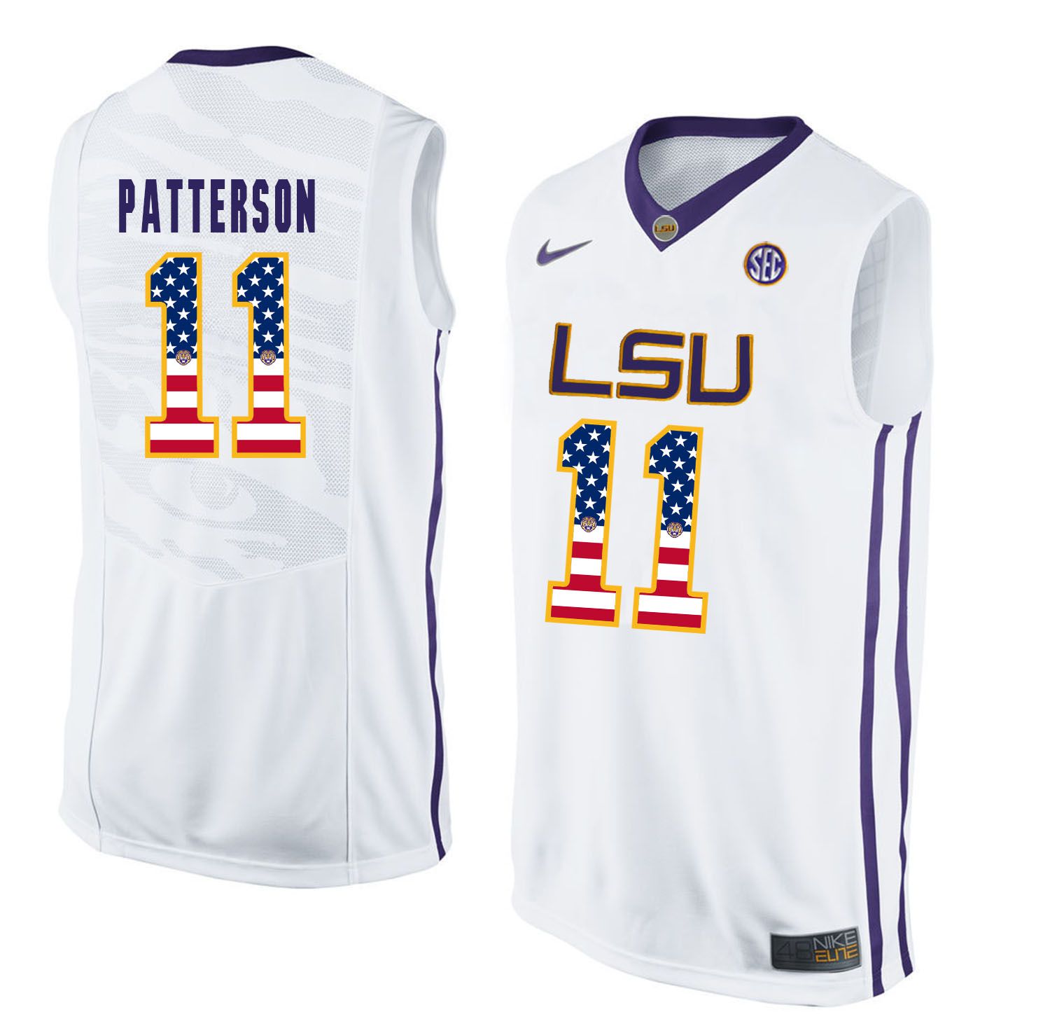 Men LSU Tigers #11 Patterson White Flag Customized NCAA Jerseys